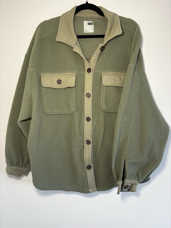 SO Tops - SO Olive Green Fleece Button-Down Shacket